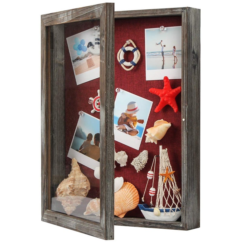 J JACKCUBE DESIGN Shadow Box Display Case 12.59"X 16.53" Memory Box Rustic Wood Frame with Linen Back Gifts Keepsakes Storage for Picture Medal Post-Card -MK577A (Large) - Image 1